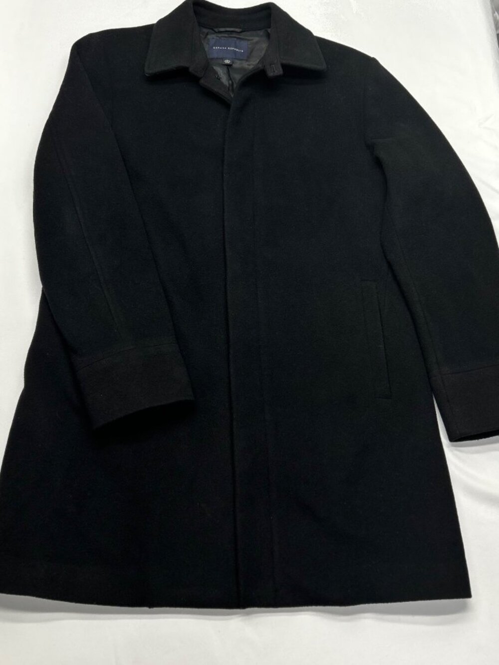 Banana Republic Black Wool/Cashmere Blend Coat Men's Large With Zip & Button Fro